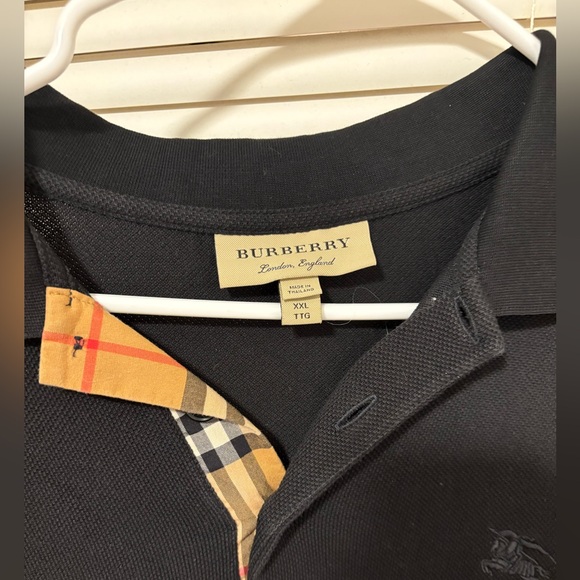 Burberry Navy Polo Shirt with Check Detail - Picture 3 of 5